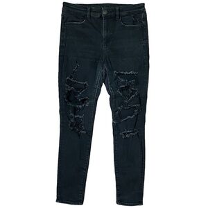 AMERICAN Eagle Next Level Stretch Distressed Ripped Goth Black Jeans 10‎ Short